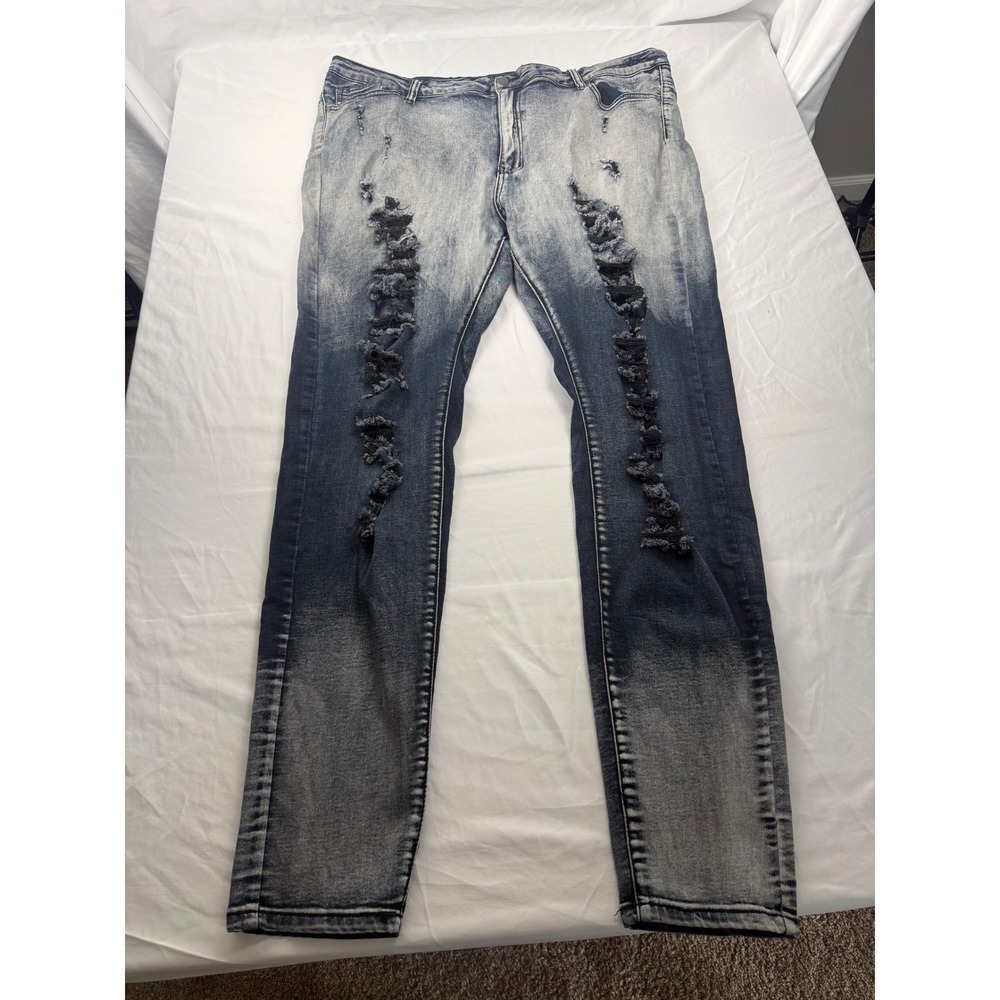 American Bazi Womens 3X Distressed Ombre Skinny Jeans High Rise Blue Grey
